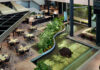 The green lobby of the Hyatt Regency Houston West.