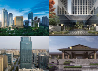 Parmi les hôtels attendus en 2024 en Chine par le groupe IHG, les InterContinental Taichung, Zhengzhou Zhengdong, Xiangyang et le Vignette Collection Hebei Grand Hotel. ( de gauche à droite, dans le sens des aiguilles d'une montre).