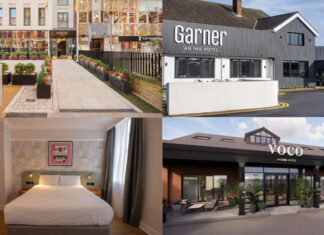 Les hôtels attendus par IHG au Royaume-Uni, de gauche à droite. En haut, le voco London - Marylebone et le Garner Hotel Preston Samlesbury. En basle Garner Hotel Reading - City Centre et le voco Corby.