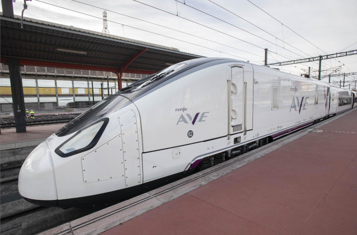 Renfe's AVE S106 high-speed train, one of the main users of the Madrid-Barcelona line. Renfe's AVE S106 high-speed train, one of the main users of the Madrid-Barcelona line.