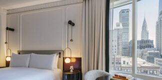 Une des 398 chambres et suites du Sofitel New York récemment repensées.