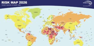 Carte des risques d'International SOS pour 2026.