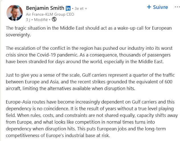 Commentaire de Ben Smith (Air France) sur LinkedIn