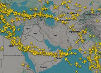 Le ciel du Moyen-Orient vidé de ses avions selon FlightRadar (capture d'écran prise le 5 mars à 13h).
