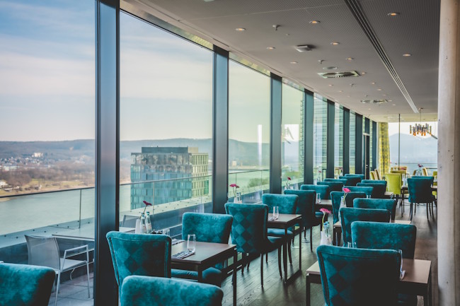 The restaurant-bar Konrad's, at the very top of the Radisson Blu Bonn. The restaurant-bar Konrad's, at the very top of the Radisson Blu Bonn.