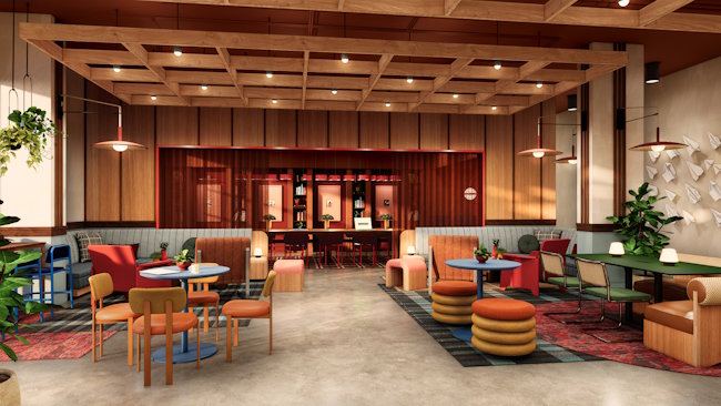 Rendu d'un lobby d'hôtel Undergraduate by Hilton