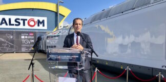 Christophe Fanichet, lors de la présentation du TGV M en 2022 sur le site Alstom de La Rochelle. (c) S. Jaladis